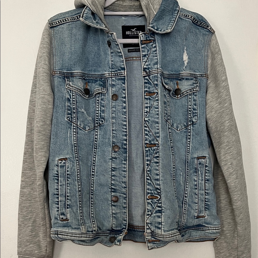 Hollister Blue Denim Jacket with Gray Sleeves